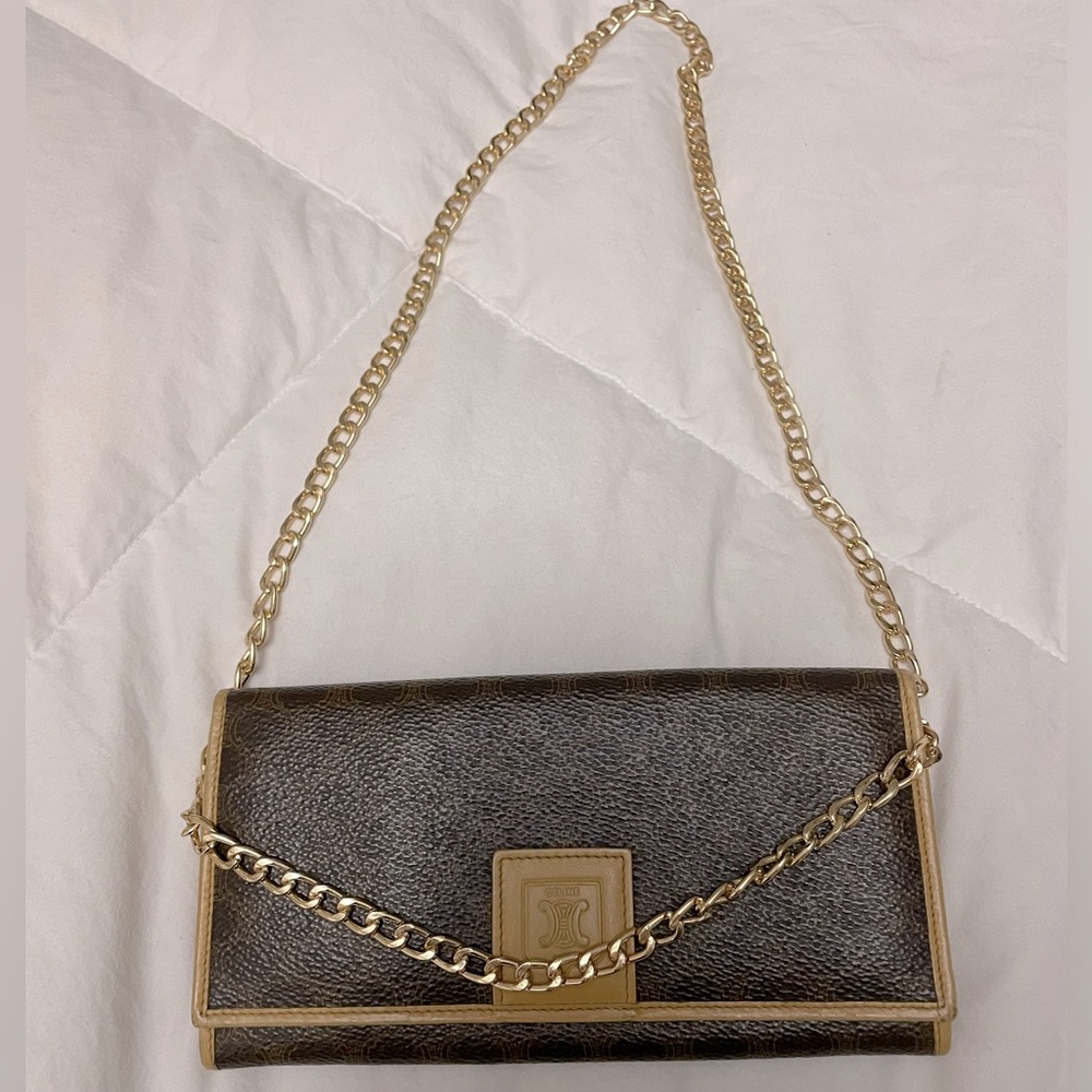Celine Black and Gold Chain Wallet